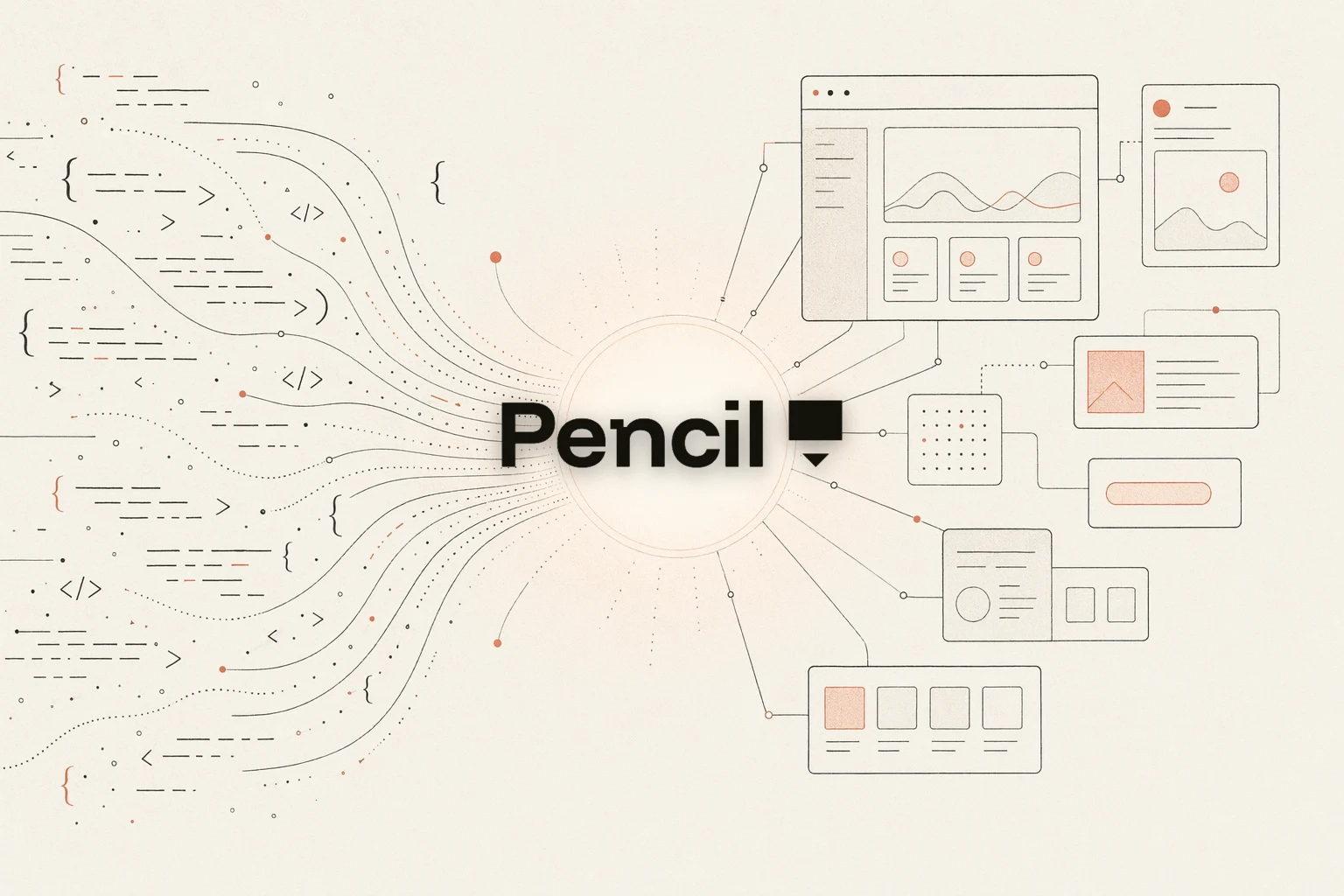 Open Design vs Pencil.dev — illustrazione editoriale su carta calda di un canvas di design che converge in un repository di file di tua proprietà