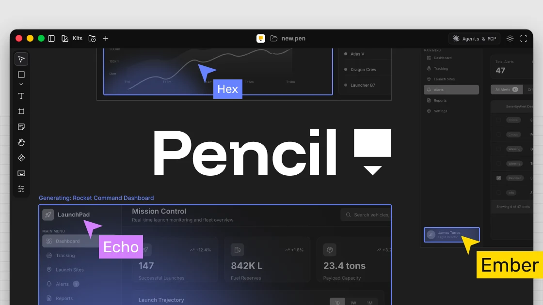 Pencil (pencil.dev) — un canvas di design con AI dentro l'IDE che tiene i file .pen nel tuo repository